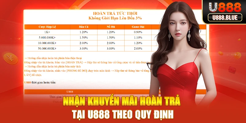Nhận khuyến mãi hoàn trả tại U888 với nhiều mức tỷ lệ khác nhau Nhận khuyến mãi hoàn trả tại U888 với nhiều mức tỷ lệ khác nhau